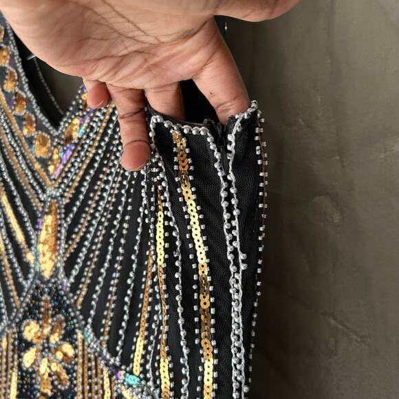 Unbranded Gold and Black Beaded Flapper Dress Size Large - Picture 4 of 9